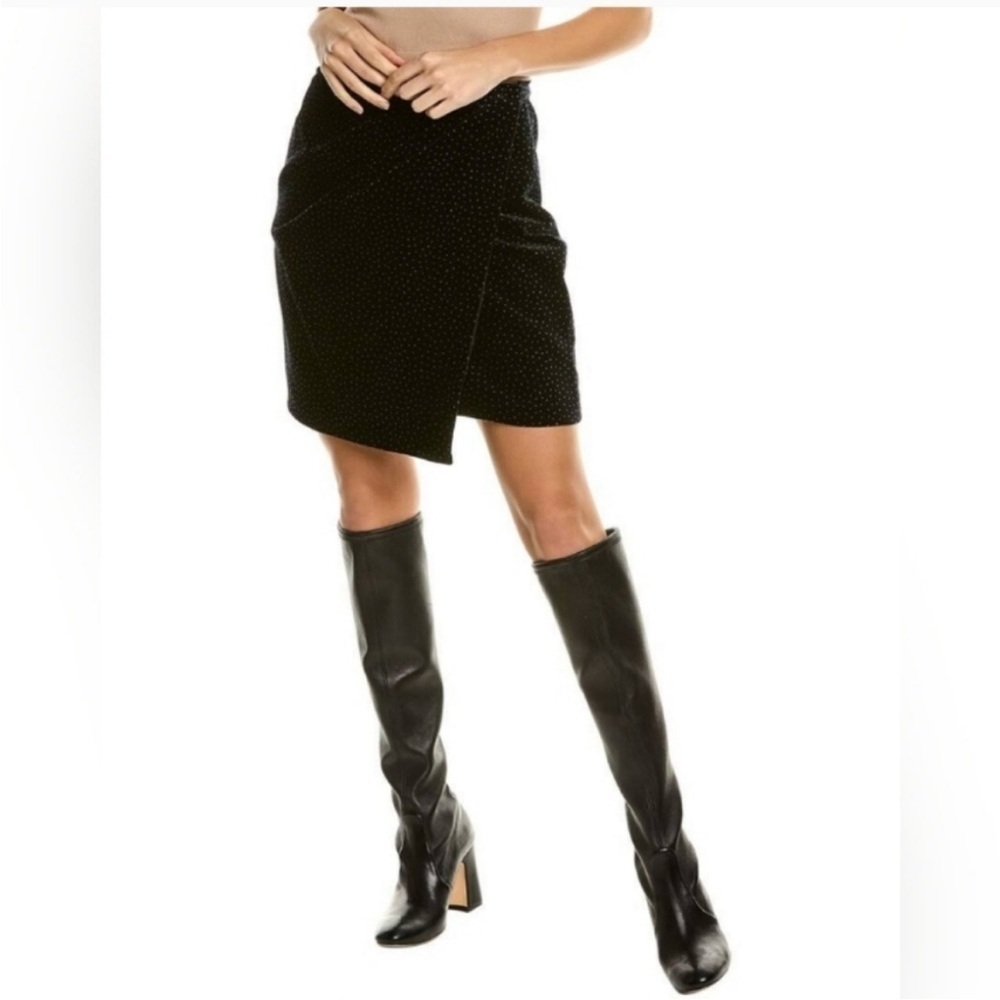 NEW Theory Velvet Pleated Wrap Skirt Black Polka Dot size 00